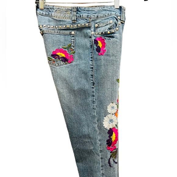 Vintage 80s Request Jeans Size 29 Floral Embroidered 98% Cotton 2% Spandex - Picture 10 of 15